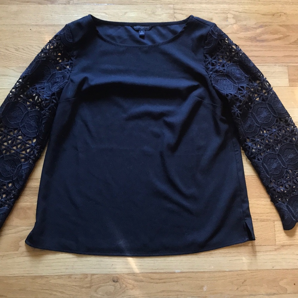 Banana Republic Black Lace Long Sleeve Shirt